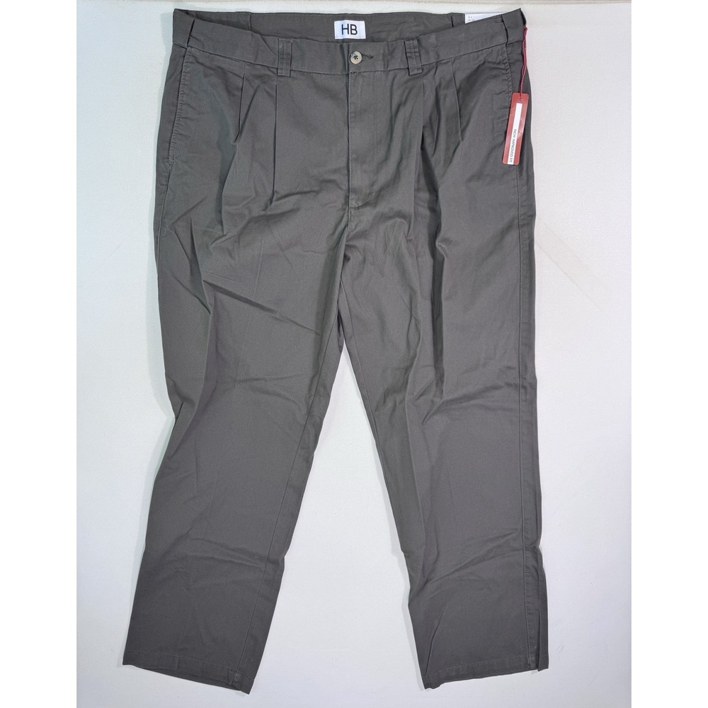 Harbor Bay Men 44x32 NWT Pleated Khaki Pants Hidden Waist Relaxer Chino Charcoal